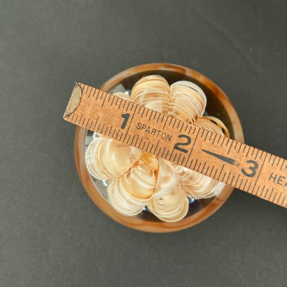 Joe Rice Art Glass Paperweight With Swirled Floral Gold Ribbon Design - Picture 10 of 10